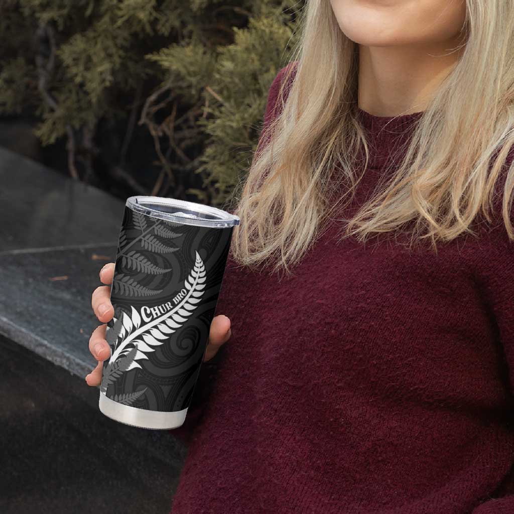 Personalised New Zealand Chur Bro Tumbler Cup Maori Koru With Silver Fern