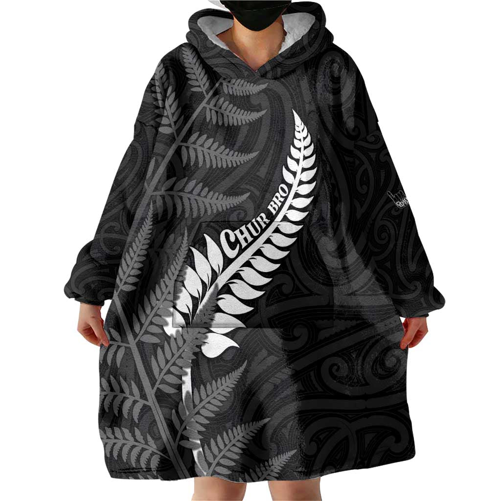 Personalised New Zealand Chur Bro Wearable Blanket Hoodie Maori Koru With Silver Fern