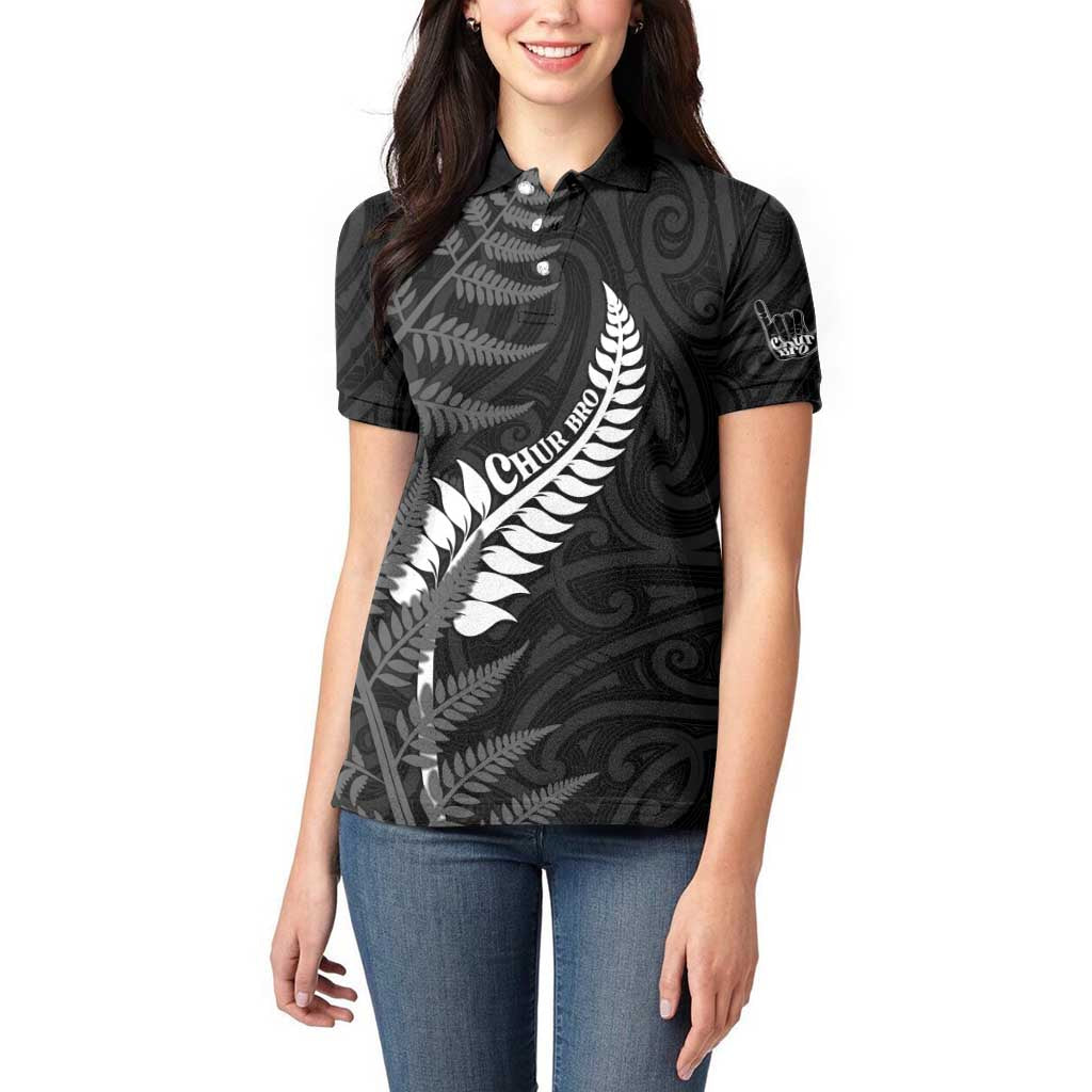 Personalised New Zealand Chur Bro Women Polo Shirt Maori Koru With Silver Fern LT05 - Polynesian Pride