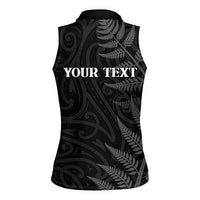 Personalised New Zealand Chur Bro Women Sleeveless Polo Shirt Maori Koru With Silver Fern