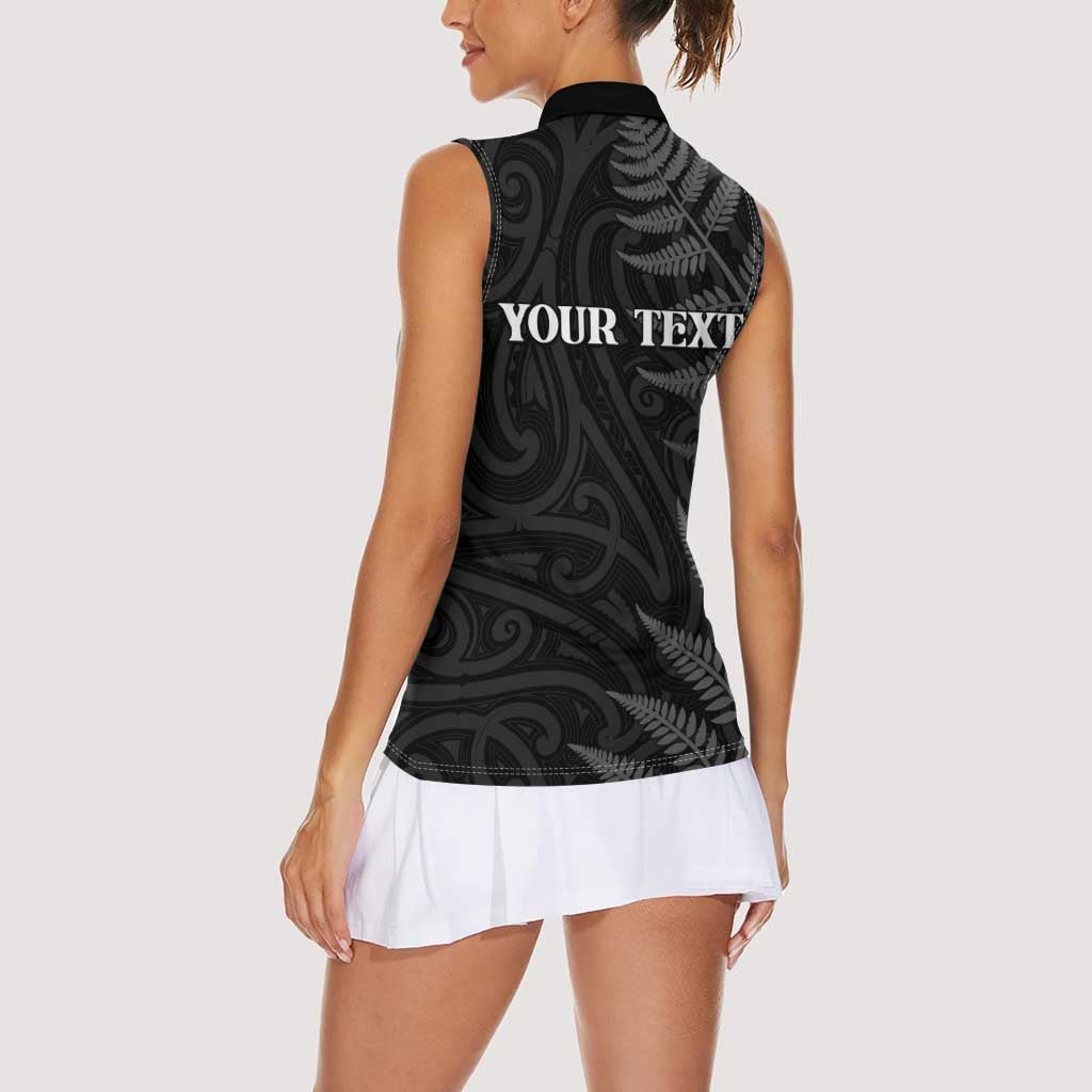Personalised New Zealand Chur Bro Women Sleeveless Polo Shirt Maori Koru With Silver Fern