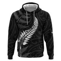 Personalised New Zealand Chur Bro Zip Hoodie Maori Koru With Silver Fern LT05 Pullover Hoodie Black - Polynesian Pride