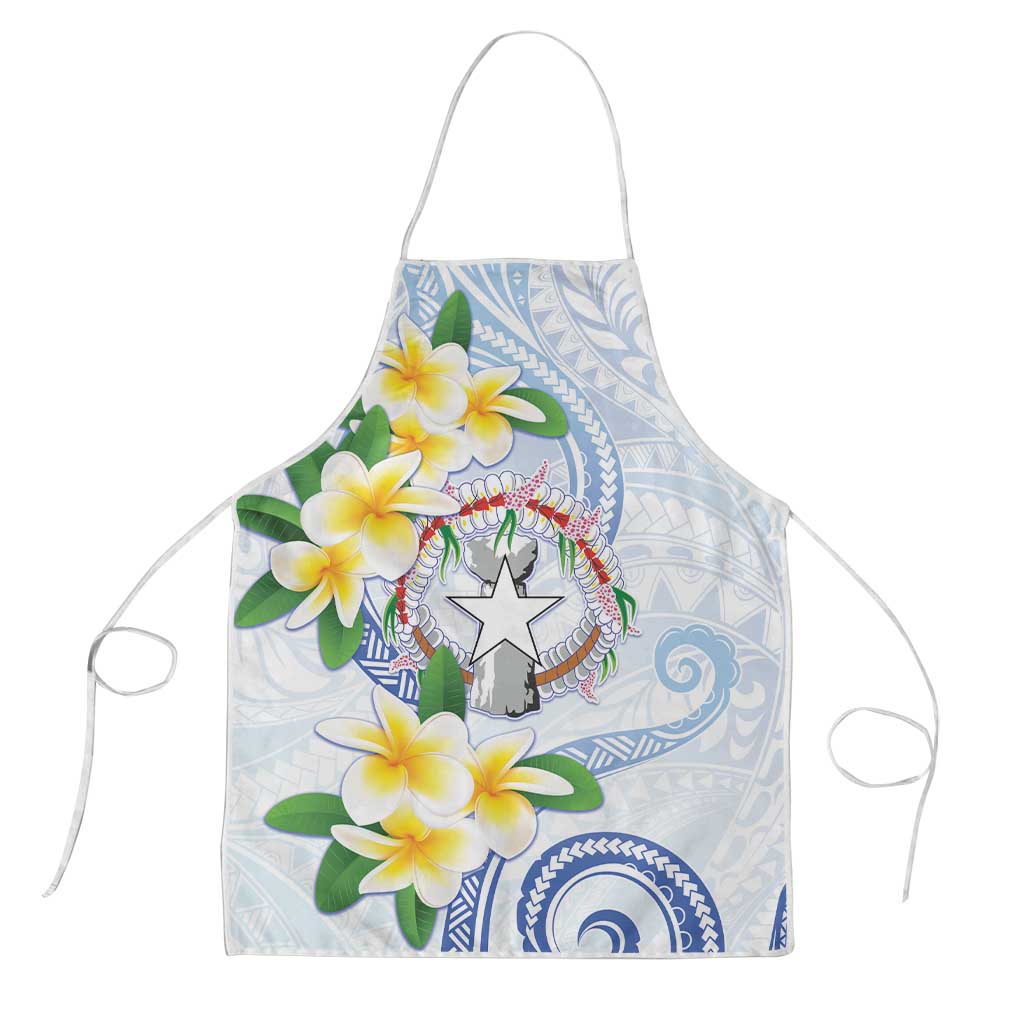 Northern Mariana Islands Chamorro Apron Plumeria Curves Style White Version