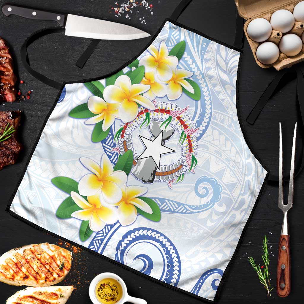 Northern Mariana Islands Chamorro Apron Plumeria Curves Style White Version