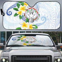 Northern Mariana Islands Chamorro Auto Sun Shade Plumeria Curves Style White Version