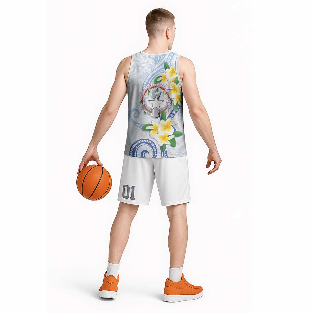 Northern Mariana Islands Chamorro Basketball Jersey Plumeria Curves Style White Version LT05 - Polynesian Pride