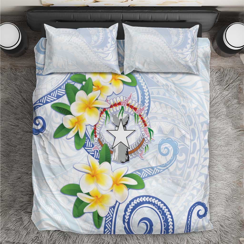 Northern Mariana Islands Chamorro Bedding Set Plumeria Curves Style White Version