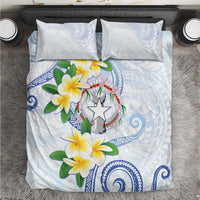 Northern Mariana Islands Chamorro Bedding Set Plumeria Curves Style White Version