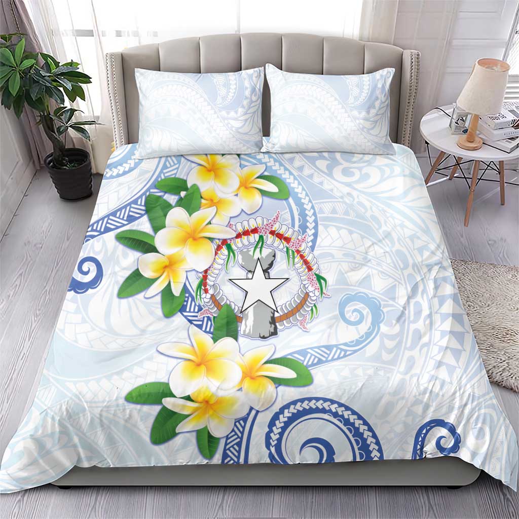 Northern Mariana Islands Chamorro Bedding Set Plumeria Curves Style White Version
