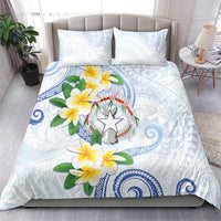 Northern Mariana Islands Chamorro Bedding Set Plumeria Curves Style White Version