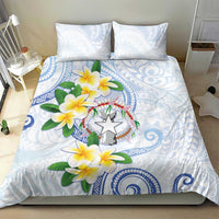 Northern Mariana Islands Chamorro Bedding Set Plumeria Curves Style White Version