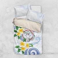 Northern Mariana Islands Chamorro Bedding Set Plumeria Curves Style White Version