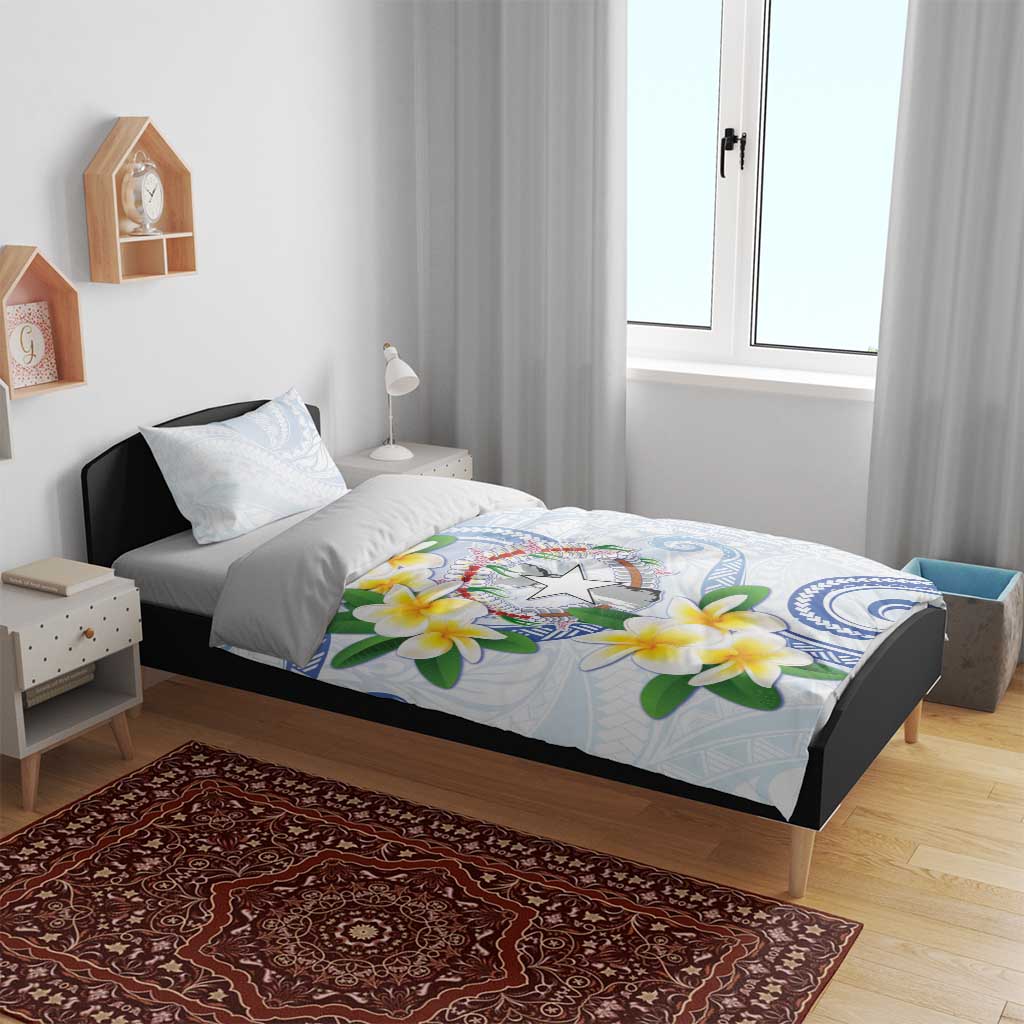 Northern Mariana Islands Chamorro Bedding Set Plumeria Curves Style White Version
