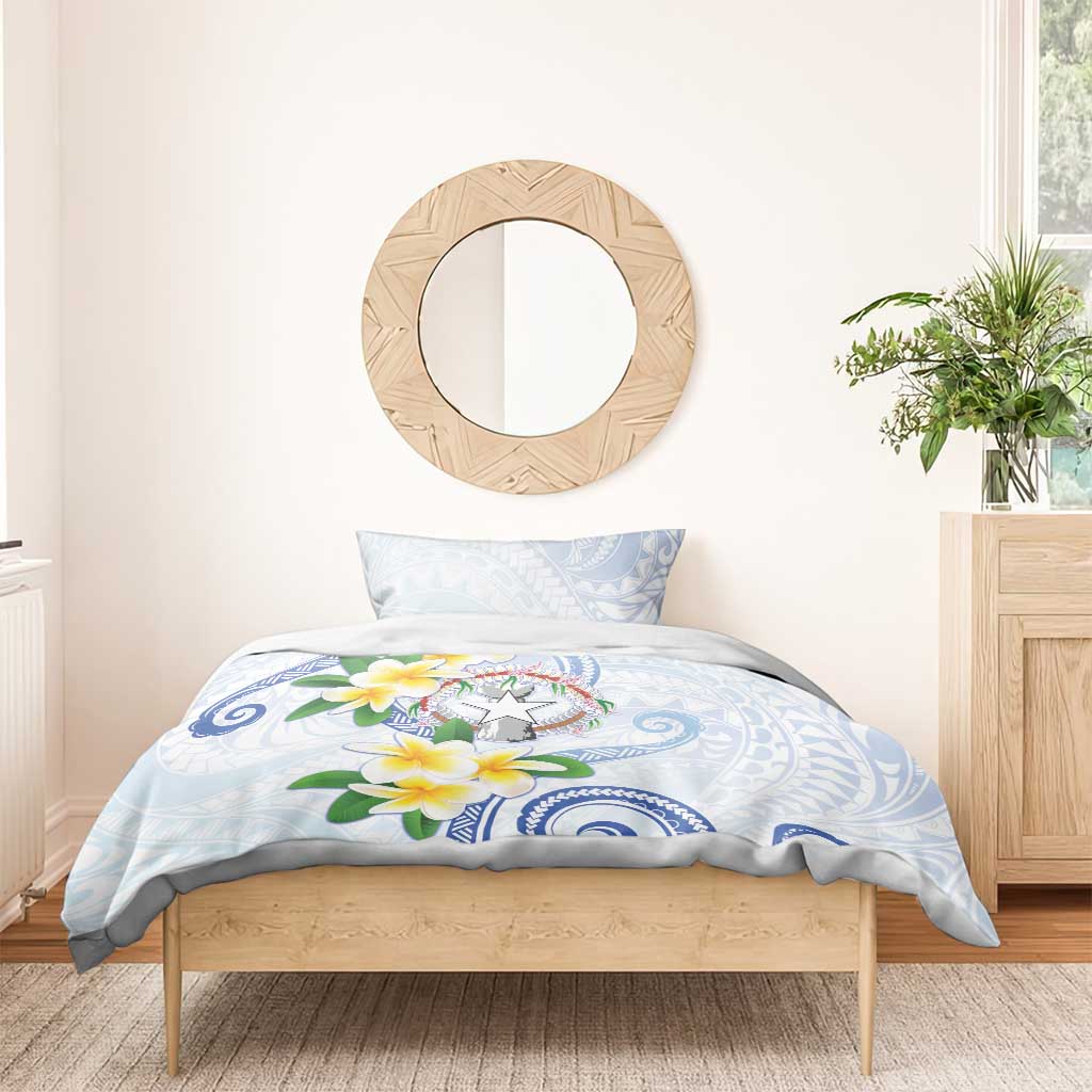 Northern Mariana Islands Chamorro Bedding Set Plumeria Curves Style White Version