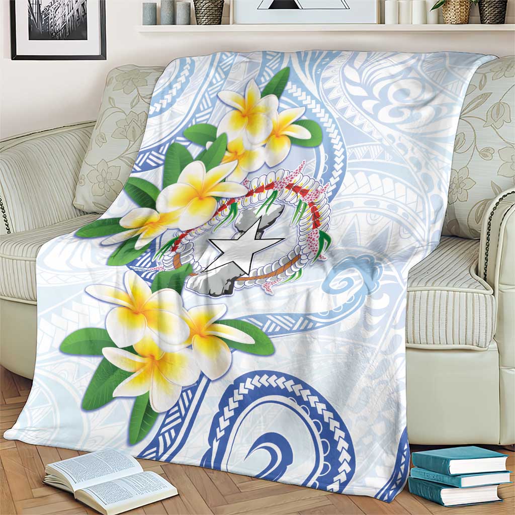 Northern Mariana Islands Chamorro Blanket Plumeria Curves Style White Version