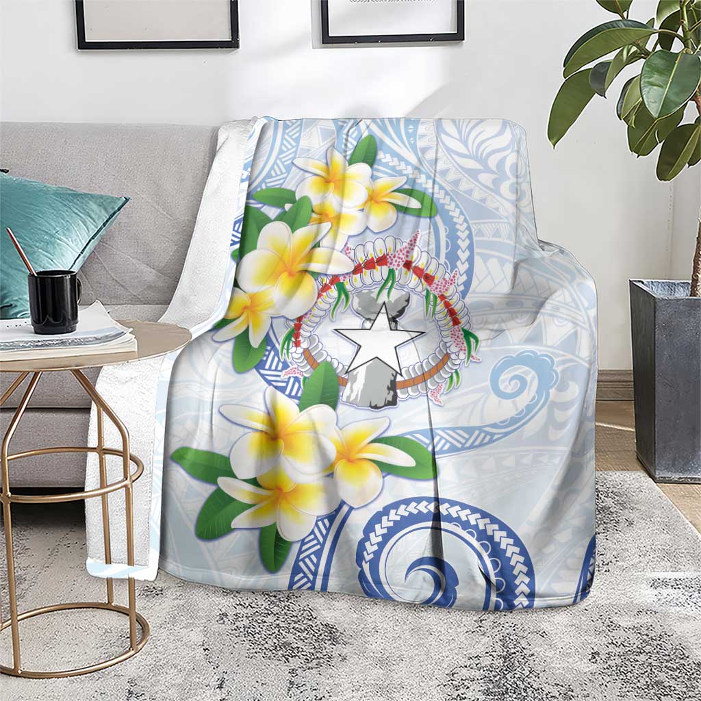 Northern Mariana Islands Chamorro Blanket Plumeria Curves Style White Version