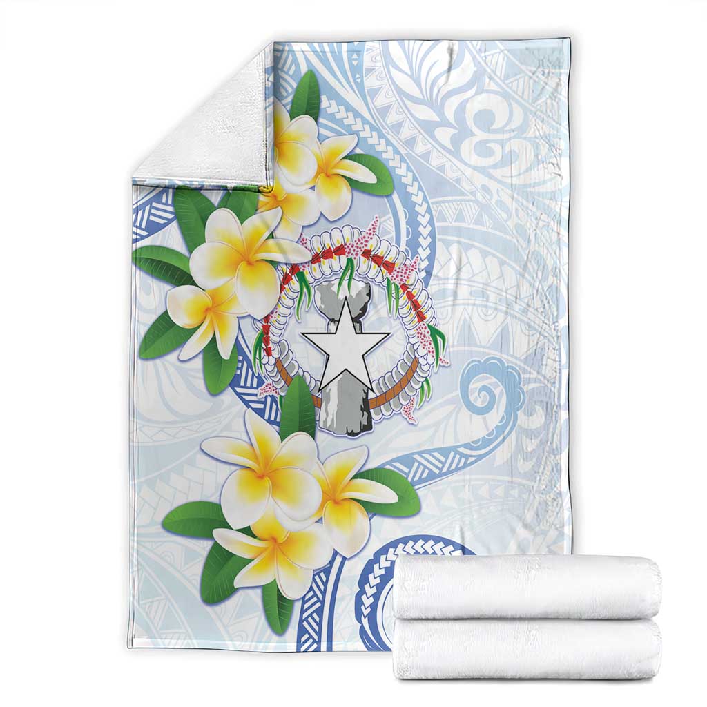 Northern Mariana Islands Chamorro Blanket Plumeria Curves Style White Version