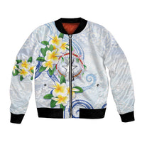 Northern Mariana Islands Chamorro Bomber Jacket Plumeria Curves Style White Version