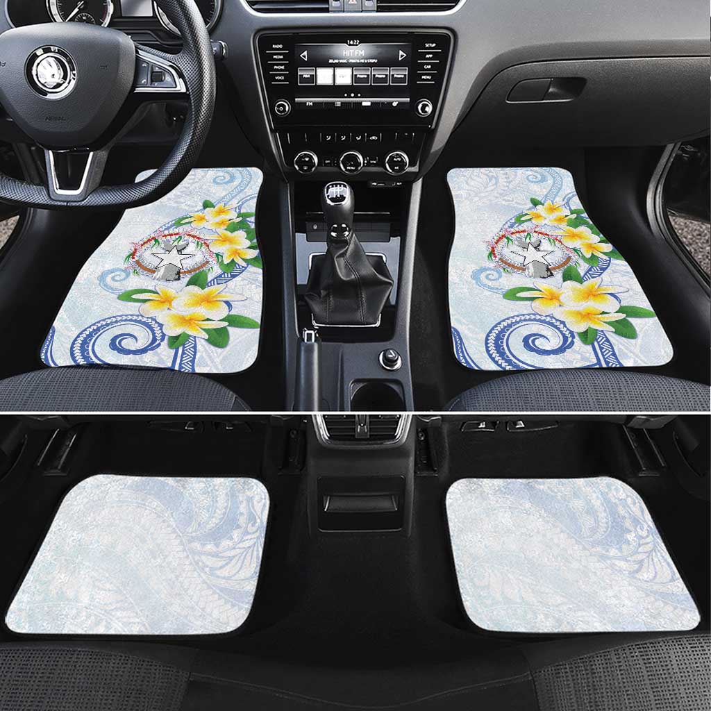 Northern Mariana Islands Chamorro Car Mats Plumeria Curves Style White Version LT05 Set 4pcs White - Polynesian Pride
