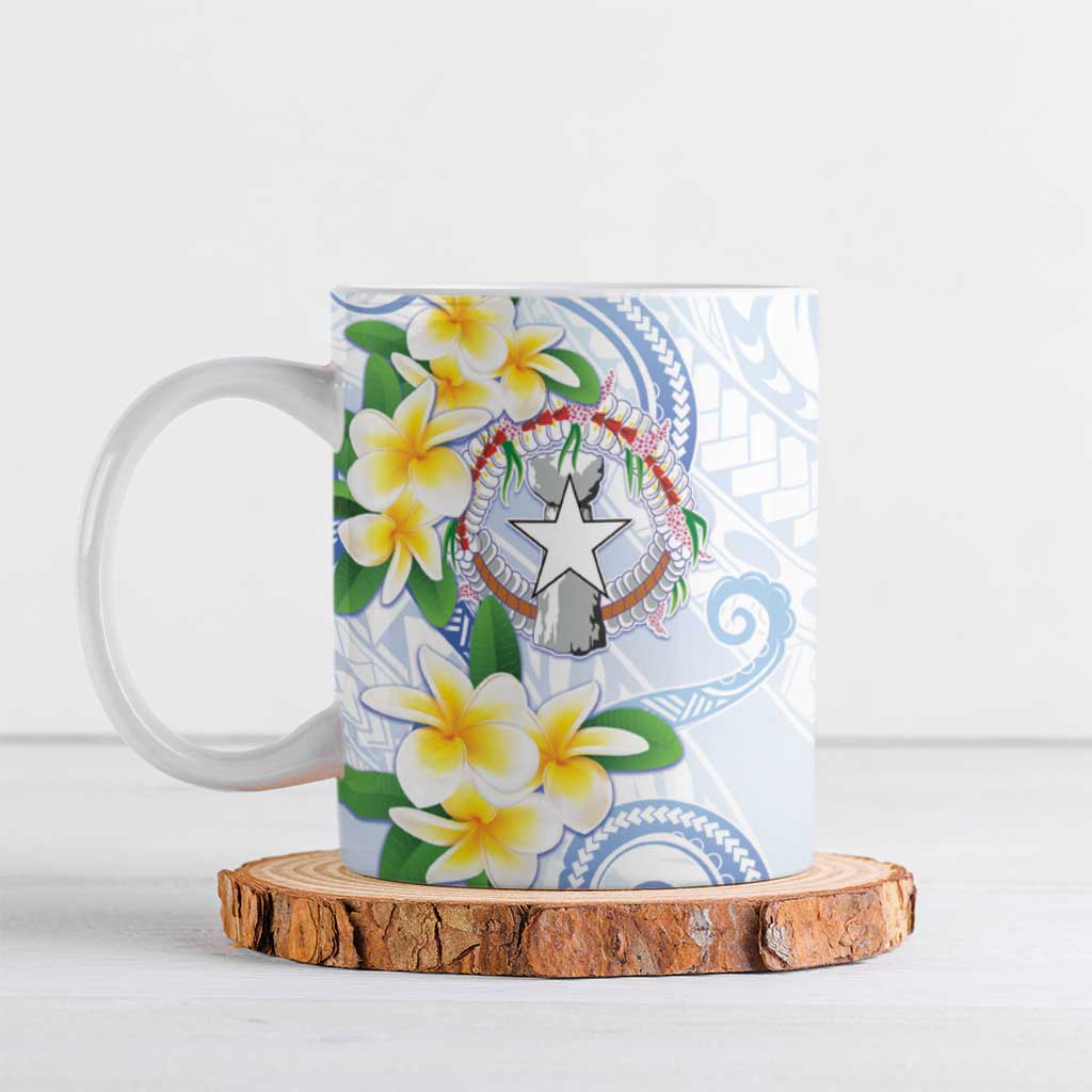 Northern Mariana Islands Chamorro Ceramic Mug Plumeria Curves Style White Version