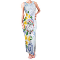 Northern Mariana Islands Chamorro Family Matching Tank Maxi Dress and Hawaiian Shirt Plumeria Curves Style White Version