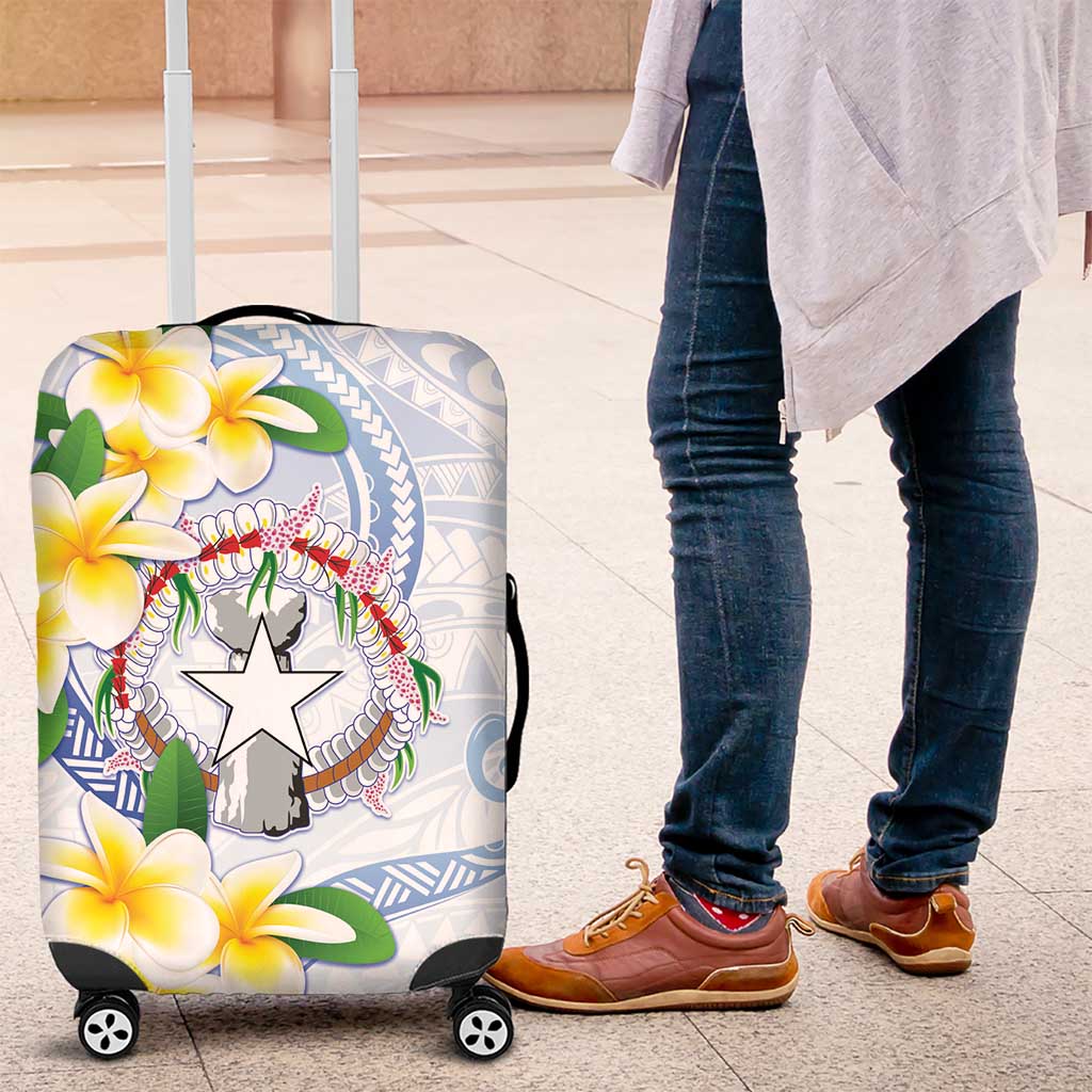 Northern Mariana Islands Chamorro Luggage Cover Plumeria Curves Style White Version