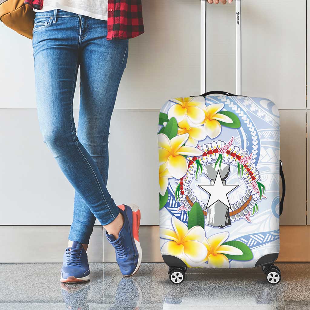 Northern Mariana Islands Chamorro Luggage Cover Plumeria Curves Style White Version