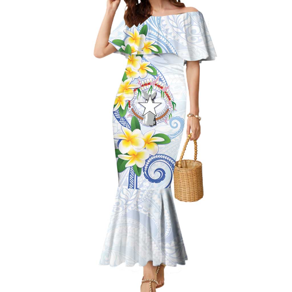 Northern Mariana Islands Chamorro Mermaid Dress Plumeria Curves Style White Version LT05 Women White - Polynesian Pride