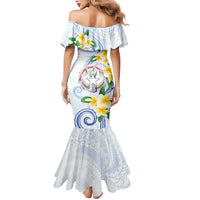 Northern Mariana Islands Chamorro Mermaid Dress Plumeria Curves Style White Version LT05 - Polynesian Pride