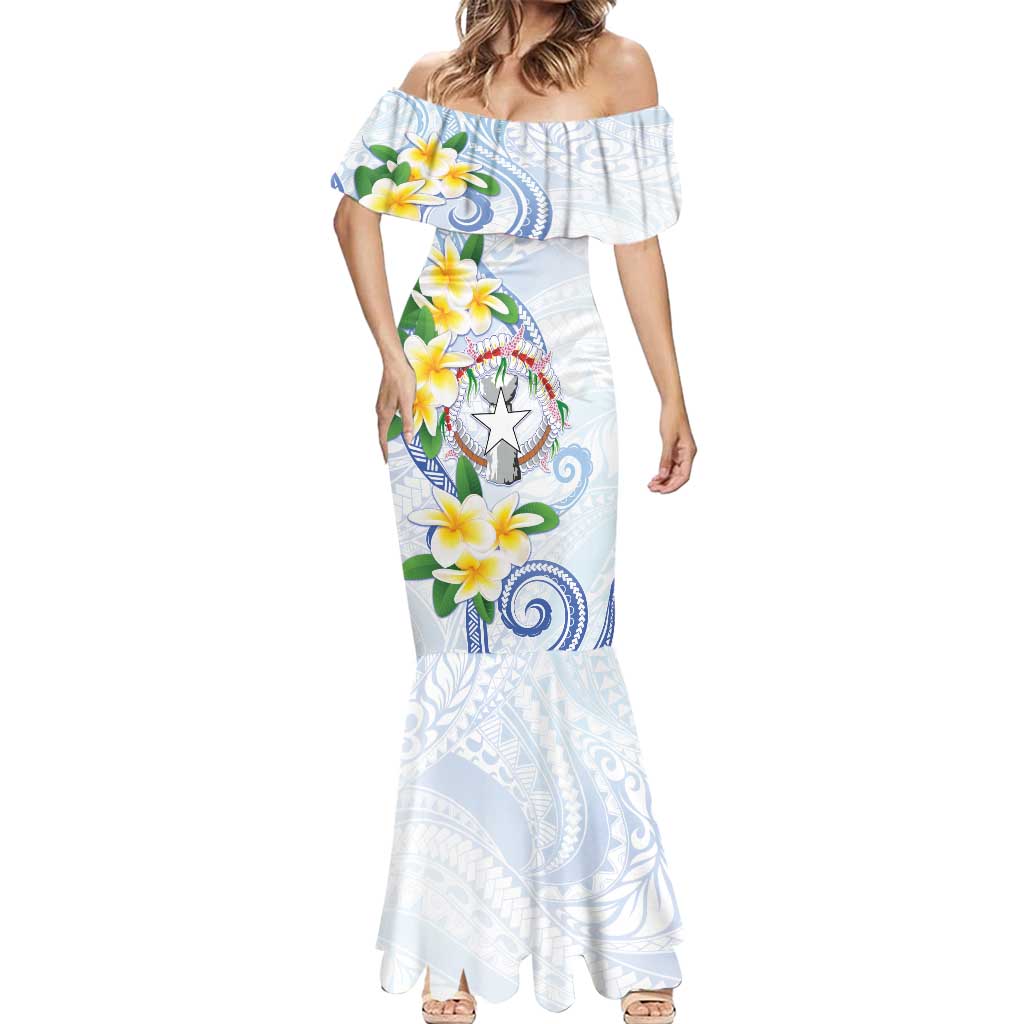 Northern Mariana Islands Chamorro Mermaid Dress Plumeria Curves Style White Version LT05 - Polynesian Pride