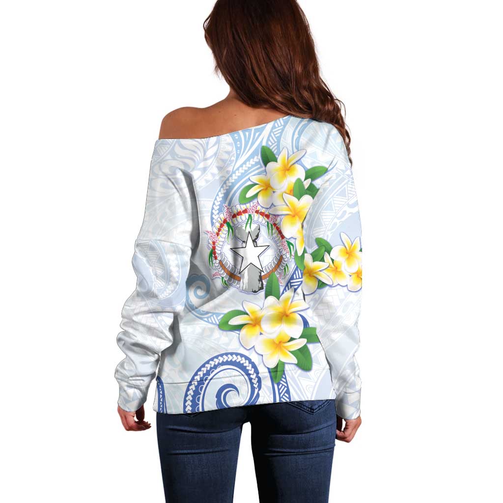 Northern Mariana Islands Chamorro Off Shoulder Sweater Plumeria Curves Style White Version