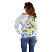 Northern Mariana Islands Chamorro Off Shoulder Sweater Plumeria Curves Style White Version