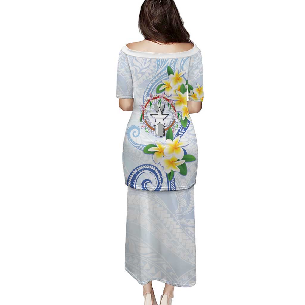Northern Mariana Islands Chamorro Puletasi Plumeria Curves Style White Version