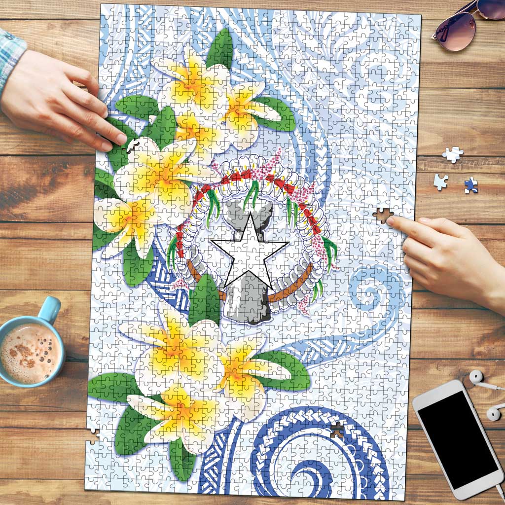 Northern Mariana Islands Chamorro Puzzle Plumeria Curves Style White Version LT05 White - Polynesian Pride