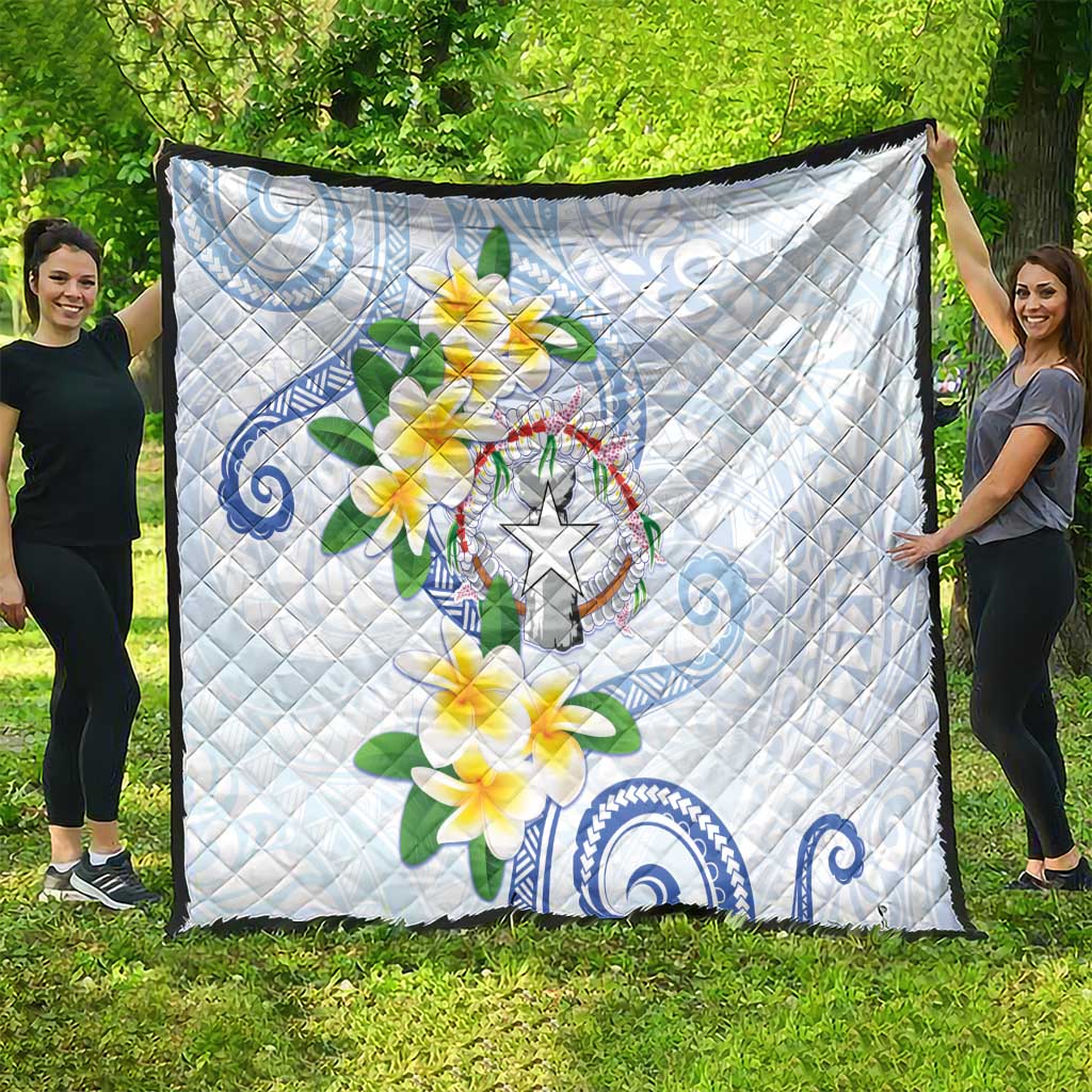 Northern Mariana Islands Chamorro Quilt Plumeria Curves Style White Version