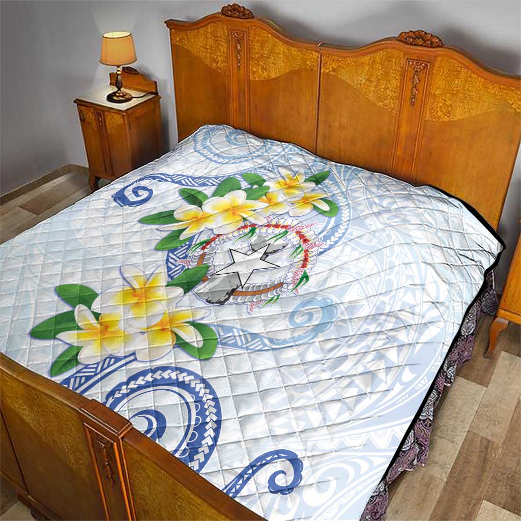 Northern Mariana Islands Chamorro Quilt Plumeria Curves Style White Version
