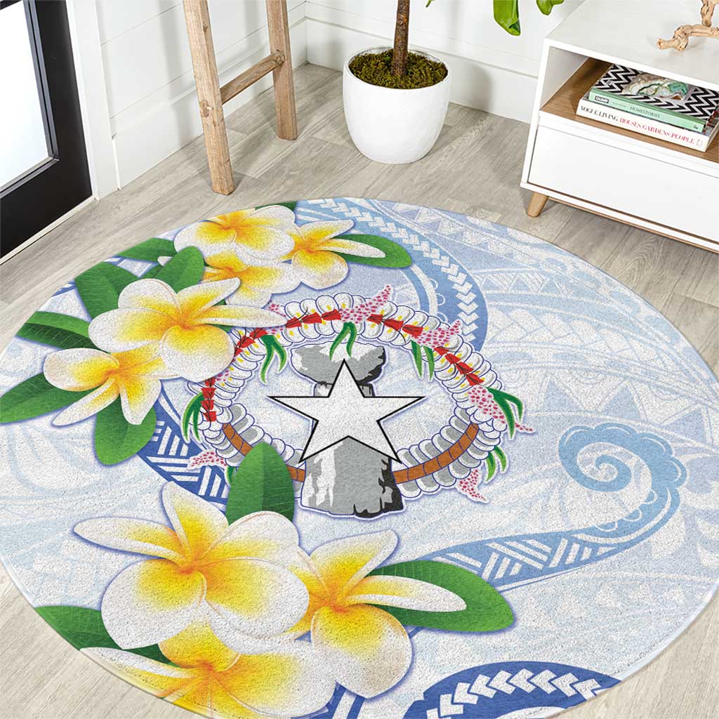 Northern Mariana Islands Chamorro Round Carpet Plumeria Curves Style White Version