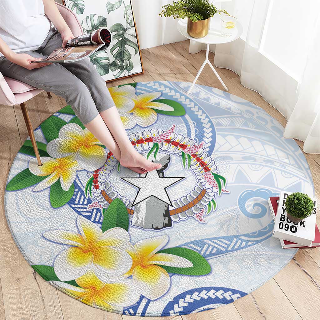 Northern Mariana Islands Chamorro Round Carpet Plumeria Curves Style White Version