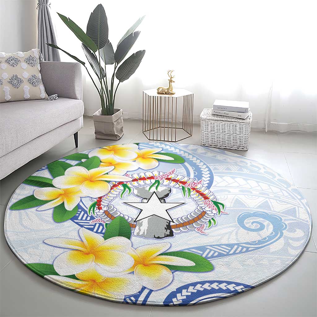 Northern Mariana Islands Chamorro Round Carpet Plumeria Curves Style White Version
