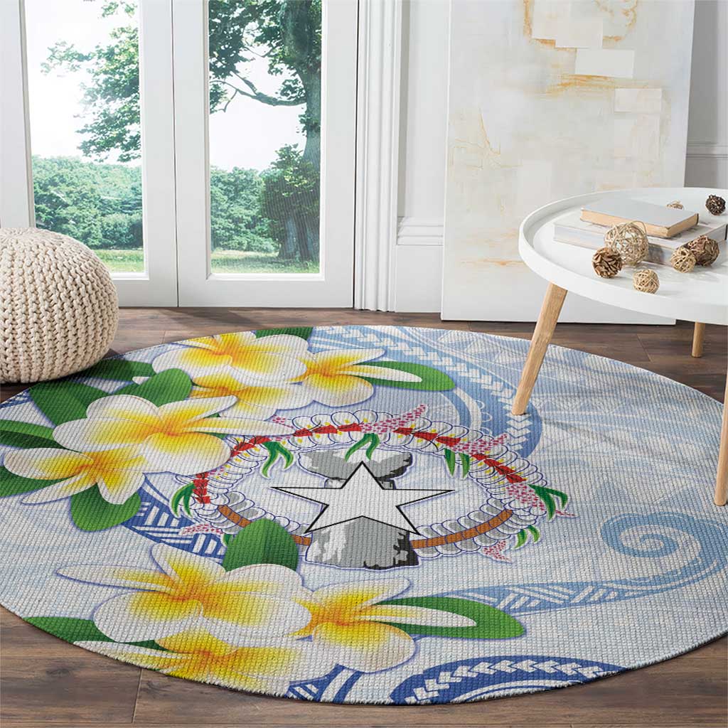 Northern Mariana Islands Chamorro Round Carpet Plumeria Curves Style White Version