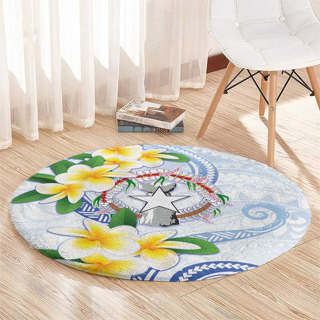 Northern Mariana Islands Chamorro Round Carpet Plumeria Curves Style White Version
