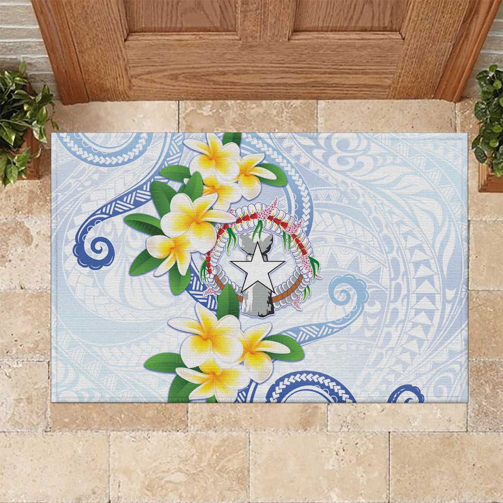 Northern Mariana Islands Chamorro Rubber Doormat Plumeria Curves Style White Version