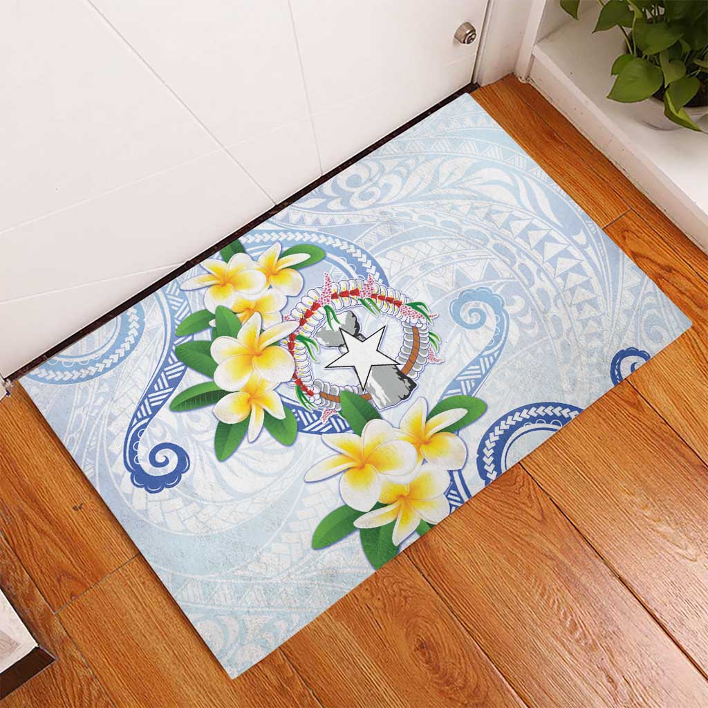 Northern Mariana Islands Chamorro Rubber Doormat Plumeria Curves Style White Version
