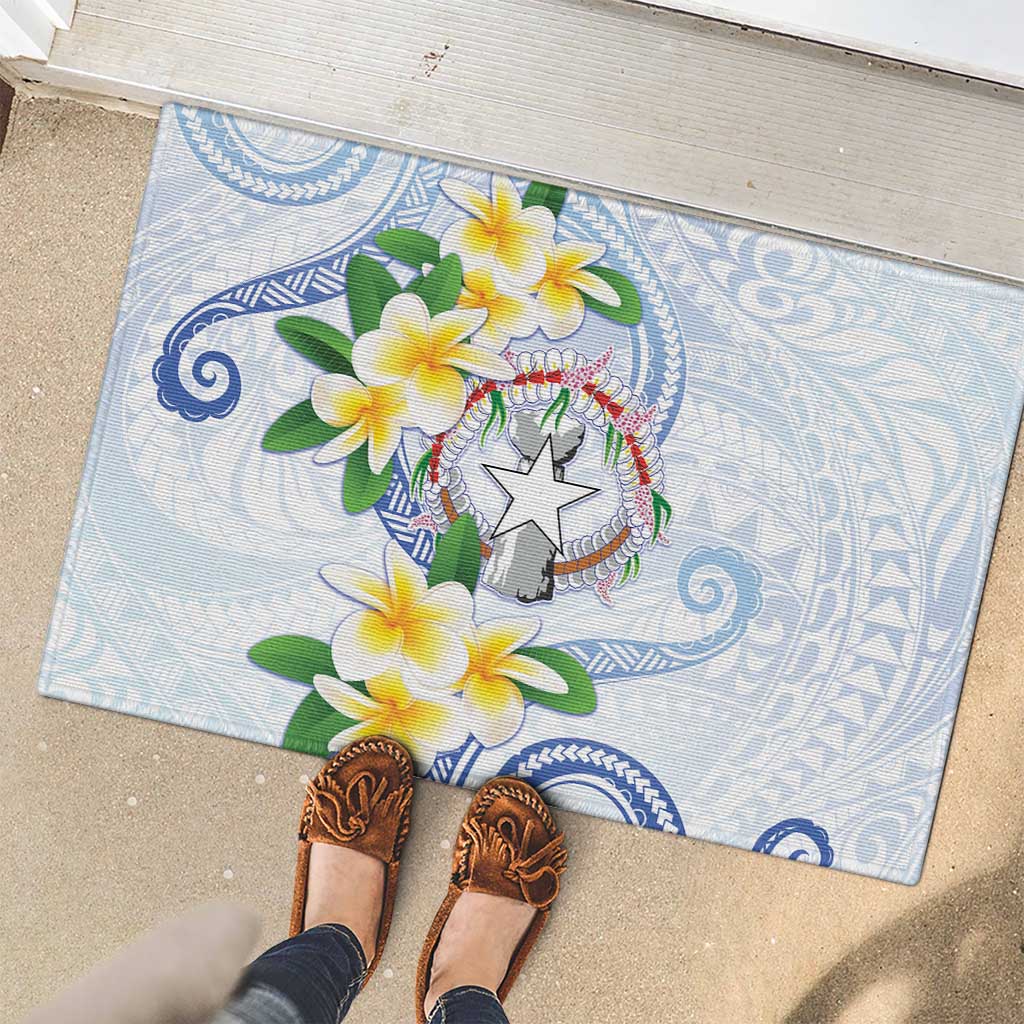 Northern Mariana Islands Chamorro Rubber Doormat Plumeria Curves Style White Version