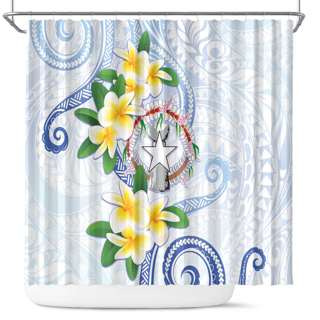Northern Mariana Islands Chamorro Shower Curtain Plumeria Curves Style White Version LT05 White - Polynesian Pride