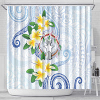 Northern Mariana Islands Chamorro Shower Curtain Plumeria Curves Style White Version
