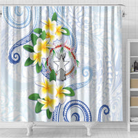 Northern Mariana Islands Chamorro Shower Curtain Plumeria Curves Style White Version