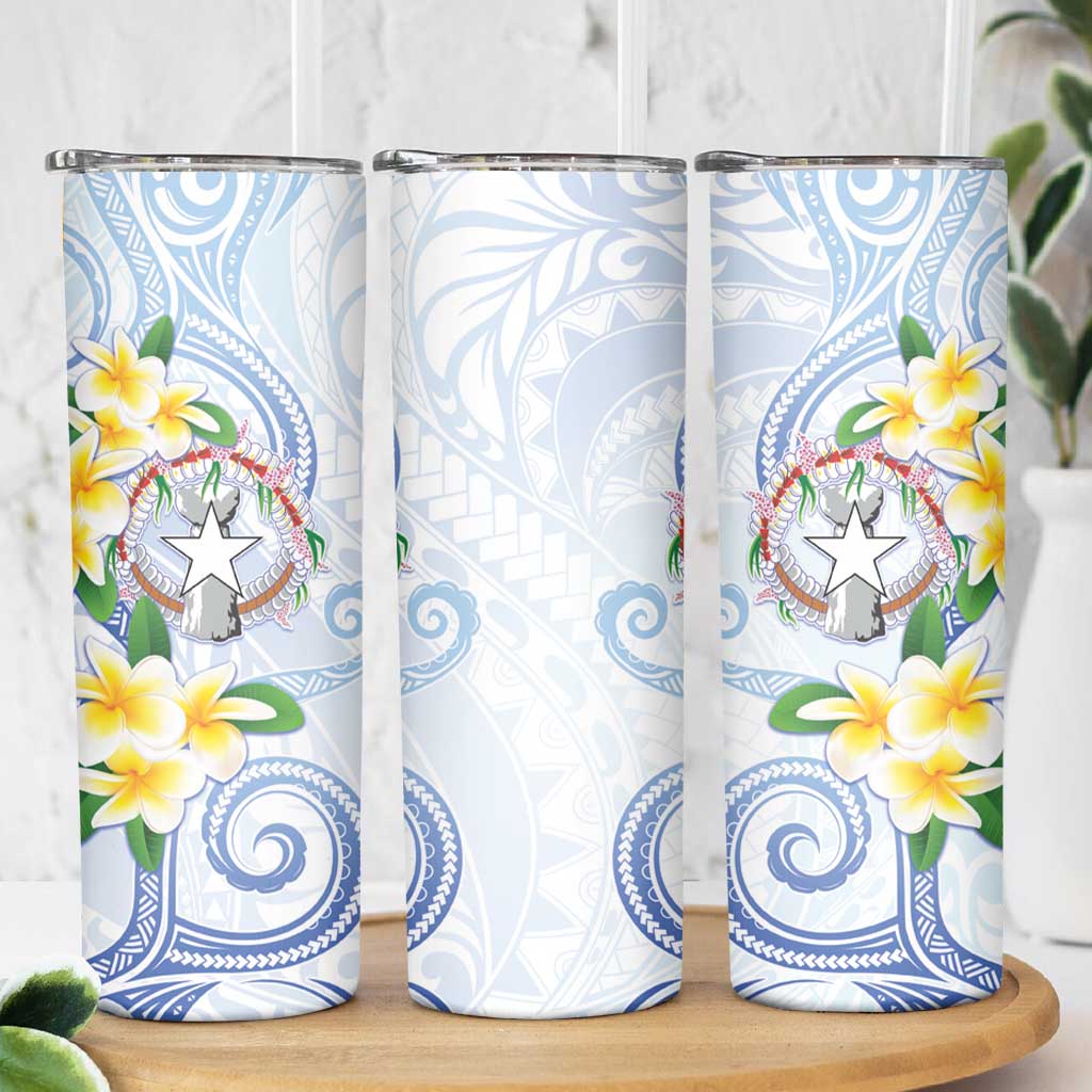 Northern Mariana Islands Chamorro Skinny Tumbler Plumeria Curves Style White Version