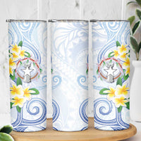 Northern Mariana Islands Chamorro Skinny Tumbler Plumeria Curves Style White Version