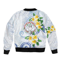 Northern Mariana Islands Chamorro Sleeve Zip Bomber Jacket Plumeria Curves Style White Version